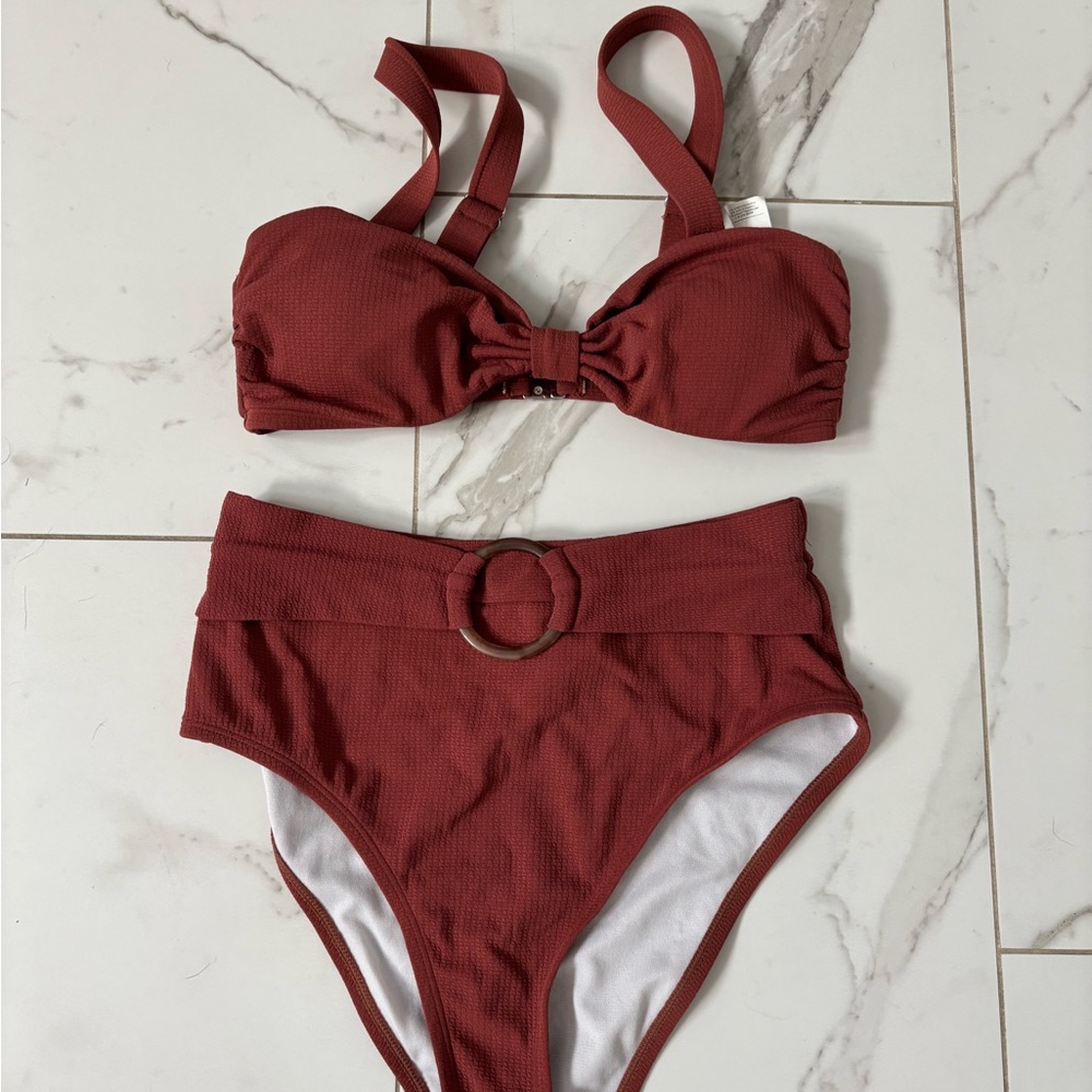 Cupshe Brown Bikini with Adjustable Ties and Ring Accents